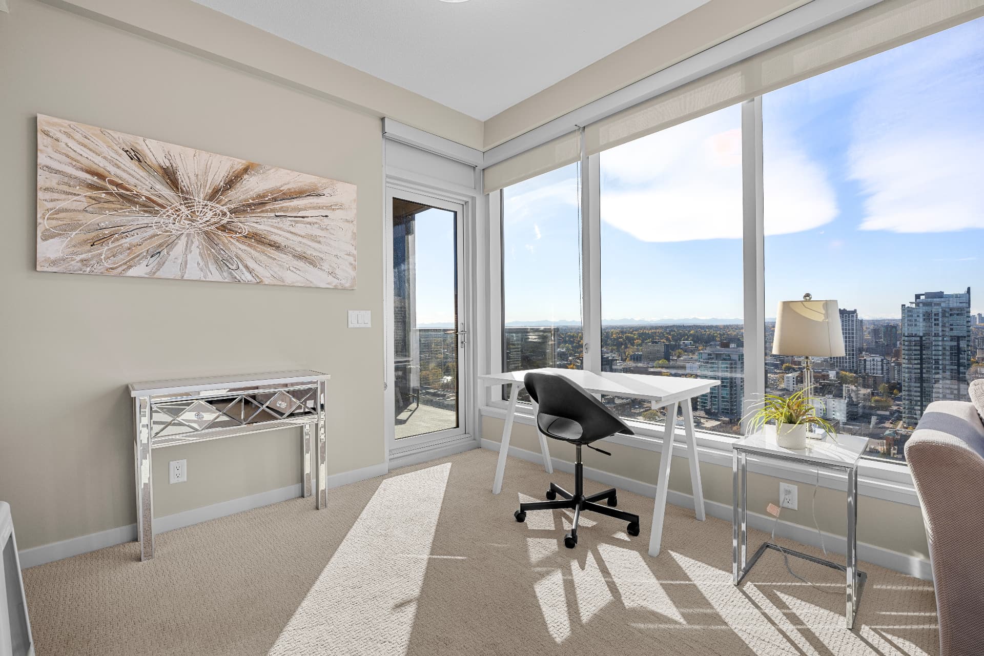 Work nook by corner windows