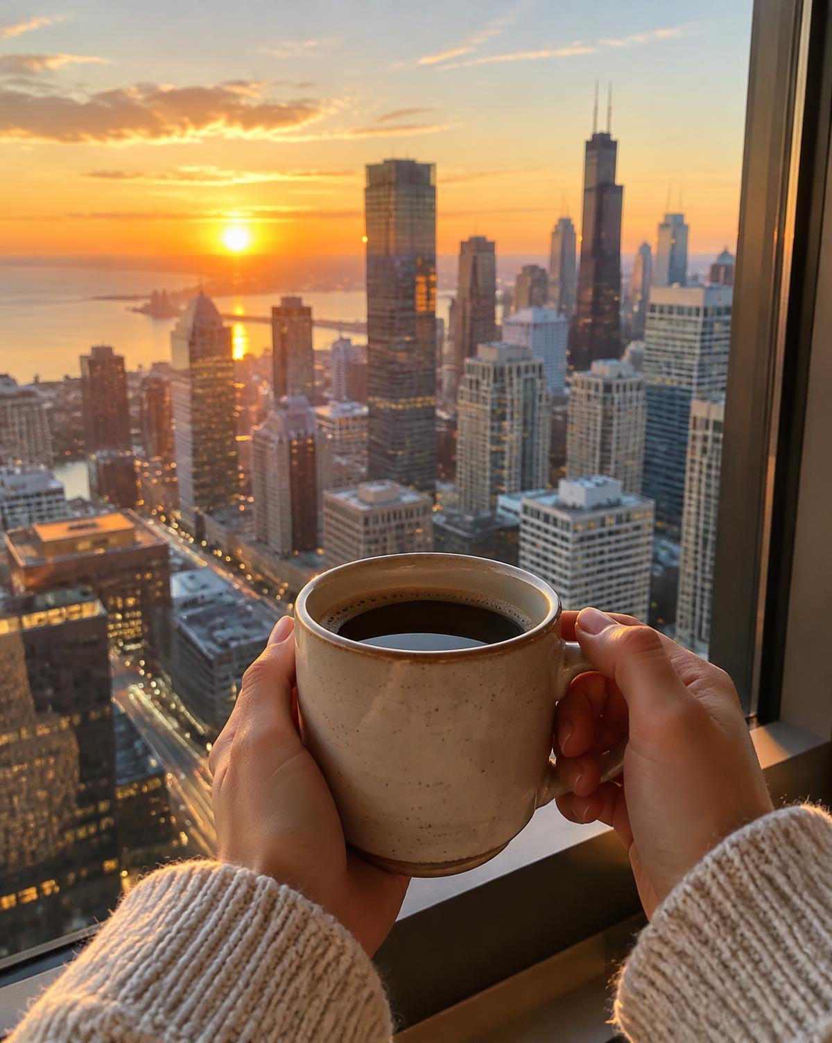 Morning coffee above downtown